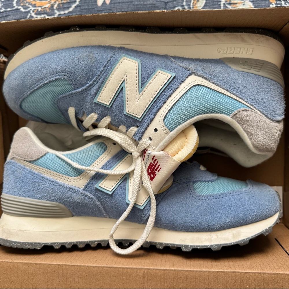 New Balance Light Blue and Cream Sneakers